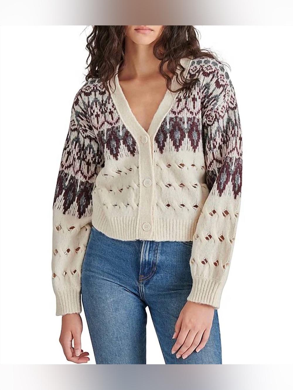Steve Madden - Irisa Fair Isle Cable Knit Cardigan Size XS